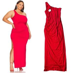Remi x Revolve Gigi Dress in cherry red NWT 1X One shoulder maxi ruched stretch